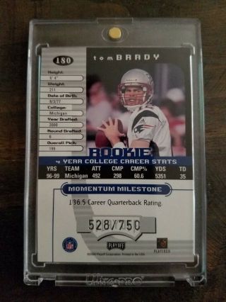 Tom Brady 2000 Playoff Momentum Rookie Card Numbered 528/750 Very Limited.