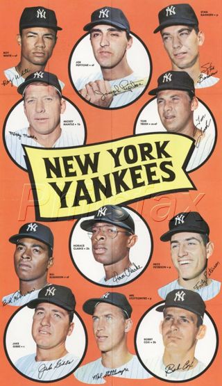 1969 York Yankees Topps Team Player 8 1/2 " X 11 " Color Print Poster W/mantle