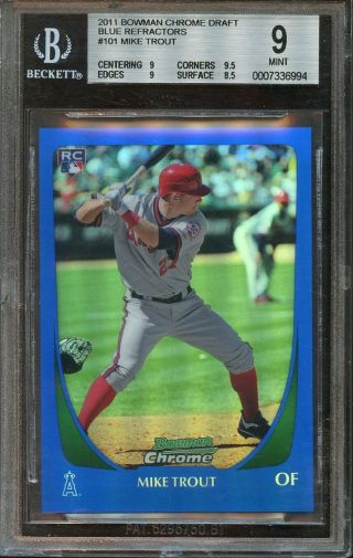 2011 Bowman Chrome Draft Mike Trout Blue Refractor 101 Bgs 9 199/199 Last Made
