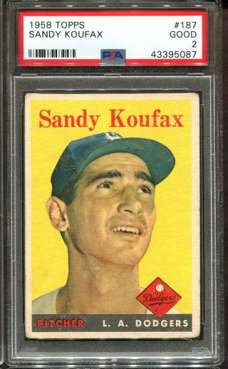 1958 Topps 187 Sandy Koufax Psa 2 Centered Hof Los Angeles Dodgers