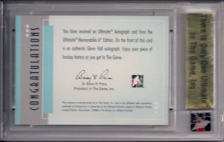 2005/06 ITG Ultimate Autograph Gold Parallel Glenn Hall 09/10 2