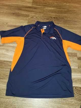 Men’s Nfl Team Apparel Blue Orange Denver Broncos Polo Shirt Large D1