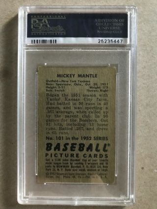 1952 Bowman Mickey Mantle PSA 3 VG Rookie Card Yankees HOF INVEST NOW Going Up 4
