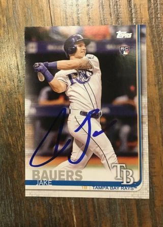 Jake Bauers Signed 2019 Topps Baseball Card Tb Rays Cleveland Indians Rc Auto