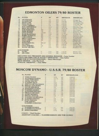 1979 - 80 Vintage Edmonton Oilers Hockey Program Jan 4/80 Gretzky vs Moscow Dynamo 3