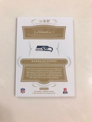 2018 Panini Flawless Rashaad Penny 3/10 Signature Gloves Nike Swoosh Seahawks 2