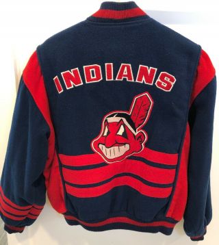 Vintage Mlb Cleveland Indians Varsity Jacket Chief Wahoo,  Blue / Red - Size Xl