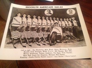 Brooklyn Americans 1941 - 42 Nhl Hockey Team Photo York Rangers Giants Jets