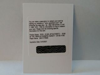 2018 - 19 Ud Redemption Card - Sign Of The Times Autographs Zach Hyman