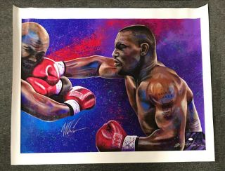 Mike Tyson Signed 34x43 Canvas Print Artist Proof 32/44 Jsa Witnessed Boxing Hof