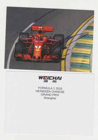 2018 Raikkonen Kimi 7 Hand Signed Autograph Ferrari F1 F - 1 Card Promo Postcard