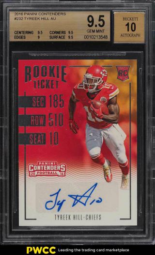 2016 Panini Contenders Tyreek Hill Rookie Rc Auto 232 Bgs 9.  5 Gem (pwcc)