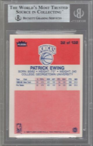 PATRICK EWING 1986 - 87 FLEER ROOKIE RC 32 BGS 8.  5 NM - MT,  YORK KNICKS HOF 2