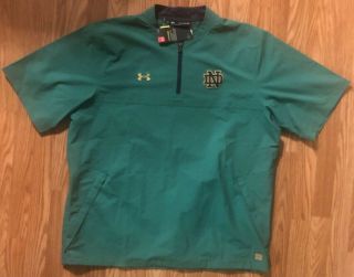 Notre Dame Football Team Issued Under Armour 1/4 Zip Jacket Green 2xl Tags