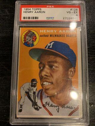 1954 Topps 128 Henry Hank Aaron Rc Rookie Hof Milwaukee Braves Psa 4 Vg - Ex
