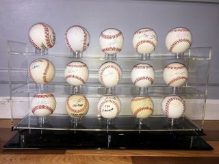 15 Autographed/signed Baseballs 1986 Ny Mets Team In Display Case One