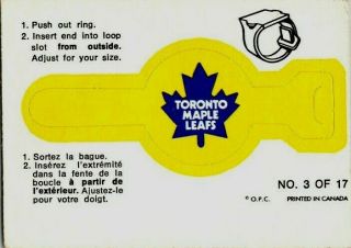 1973 - 74 O - Pee - Chee Player Ring Insert Toronto Maple Leafs 3 Ex Hockey Card