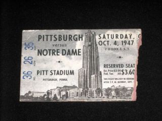 Notre Dame Vs Pittsburgh Ticket - 1947