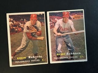 1957 Topps Richie Ashburn & Robin Roberts Baseball Cards Guaranteed Authentic