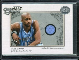 2001 Vince Carter Feel The Game Classics Authentic Game Worn Jersey Card