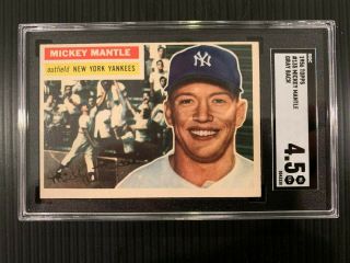 1956 Topps 135 Mickey Mantle York Yankees Baseball Card Sgc 4.  5 Vg/ex,