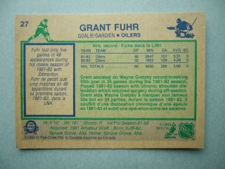 1983/84 O - PEE - CHEE NHL HOCKEY CARD 27 GRANT FUHR EX/NM NM SHARP 83/84 OPC 2