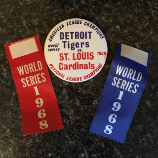 1968 Detroit Tigers Vs St Louis Cardinals World Series Pin W/ribbons,  Cond