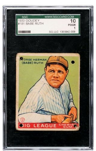 1933 Goudey Babe Ruth 181 Sgc Pr 1