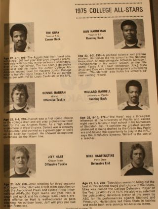 1975 College All Stars vs.  Pittsburgh Steelers Program Walter Payton Harris 6