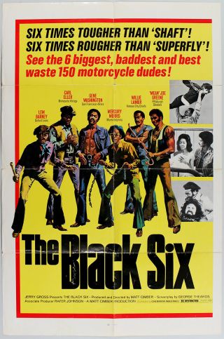 The Black Six 1974 Blaxploitation Film Poster Starring Nfl Football Players