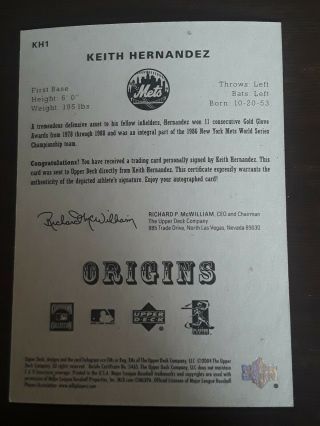 KEITH HERNANDEZ NY Mets 2005 Upper Deck Origins & Old Judge Autograph 2 Cards 3