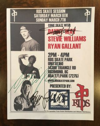 Autographed Skateboard Poster,  Danny Way / Stevie Williams / Ryan Gallant