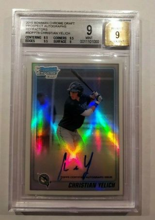 Christian Yelich 2010 Bowman Chrome Refractor Auto Rc /500 Rookie Bgs 9