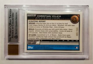 Christian Yelich 2010 Bowman Chrome Refractor Auto RC /500 Rookie BGS 9 2