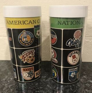 (2) Vintage Nasl Soccer Thermo - Serv Cups - American National Conference 12 Oz