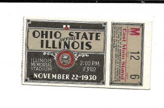 Vintage 1930 University Of Illinois Vs Ohio State Football Ticket