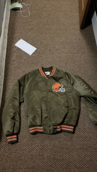 Mens M - Vtg 1990 Cleveland Browns Chalk Line 90s Sewn Quilted Snap Jacket Usa