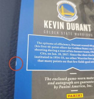 Kevin Durant 2016 - 17 Panini Prederred Silhouettes Logo Patch Auto 8/8 READ A4 2