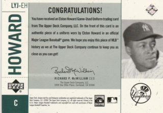 Elston Howard 2001 Upper Deck Legendary York Yankees Game Worn Jersey Card 2