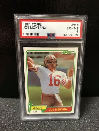 Joe Montana 1981 Topps Football Rookie Card 216 Psa 6 Ex - Mt Hof