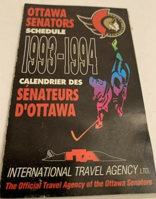 Vintage 1993 - 1994 Ottawa Senators Nhl Hockey Calendar Sports Schedule Booklet