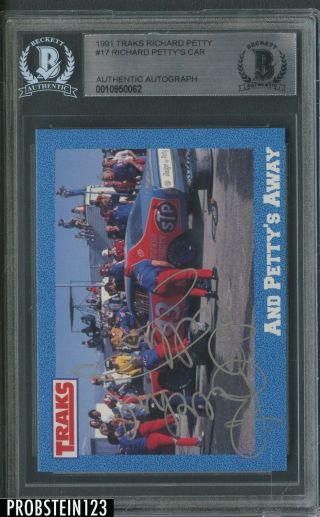 1991 Traks Nascar Racing Richard Petty Silver Ink Signed Auto Car Bgs Bas