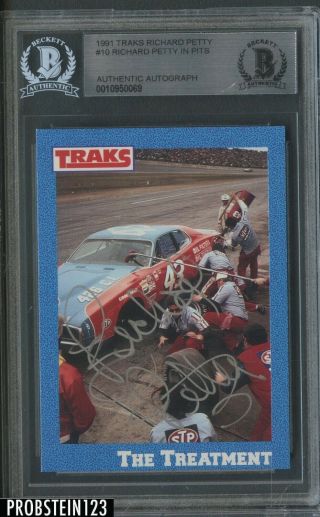 1991 Traks Nascar Racing Richard Petty Silver Ink Signed Auto In Pits Bgs Bas