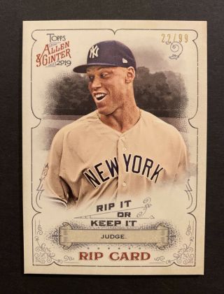2019 Topps Allen & Ginter Aaron Judge Rip Card 22/75 Unripped Yankees Sp