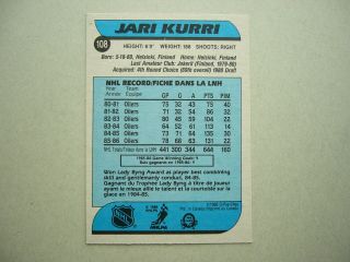 1986/87 O - PEE - CHEE NHL HOCKEY CARD 108 JARI KURRI NM SHARP 86/87 OPC 2