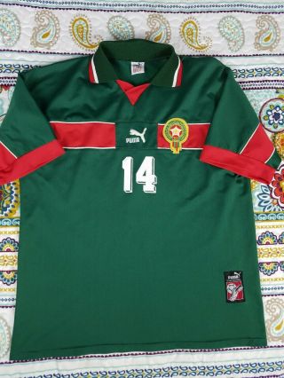 Salaheddine Bassir Morocco Puma 1998 World Cup Soccer Jersey Sz L Futbol Vintage