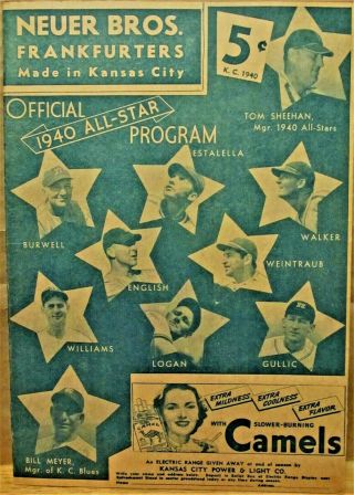 Baseball Score Card 1940 American Association All Stars Vs K.  C.  Blues Rizzuto