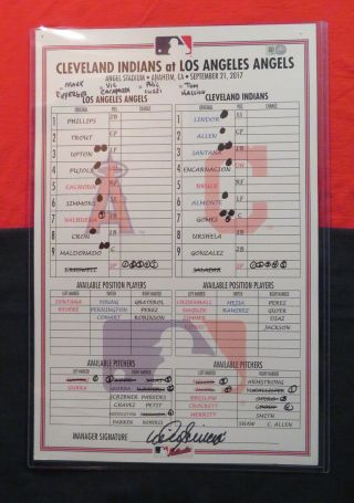 Francisco Lindor (hr 32) Indians 27th Win In 28 Games 9/21/17 Mlb Line - Up Card