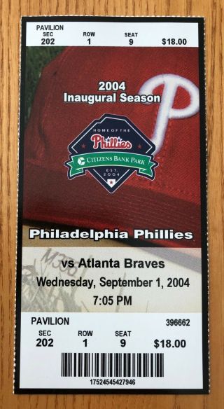 Ryan Howard Mlb Debut First Gm Full Ticket Philadelphia Phillies 9/1 2004