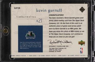 1999 Upper Deck Game Jersey Kevin Garnett 4 - CLR PATCH GJP28 (PWCC) 2